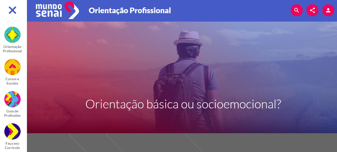 No site ou aplicativo do Mundo SENAI encontra-se orientação básica ou socioemocional